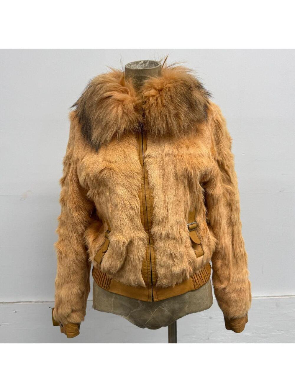 Vintage Y2K Peach Tan Rabbit & Raccoon Fur Jacket Coat
